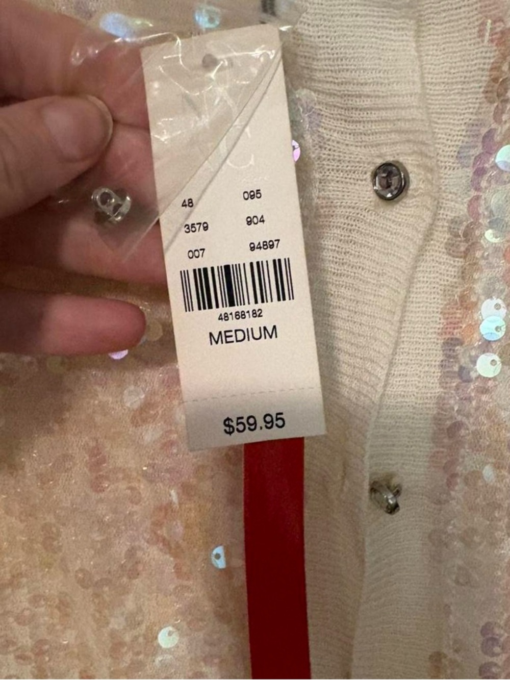NWT Cream sequin cardigan with cute diamond buttons med - Picture 4 of 6